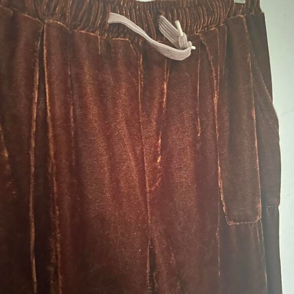 Brown Velvet Cozy Drawstring Cozy Flare Lounge Pants with Pockets sz XL - Picture 2 of 9